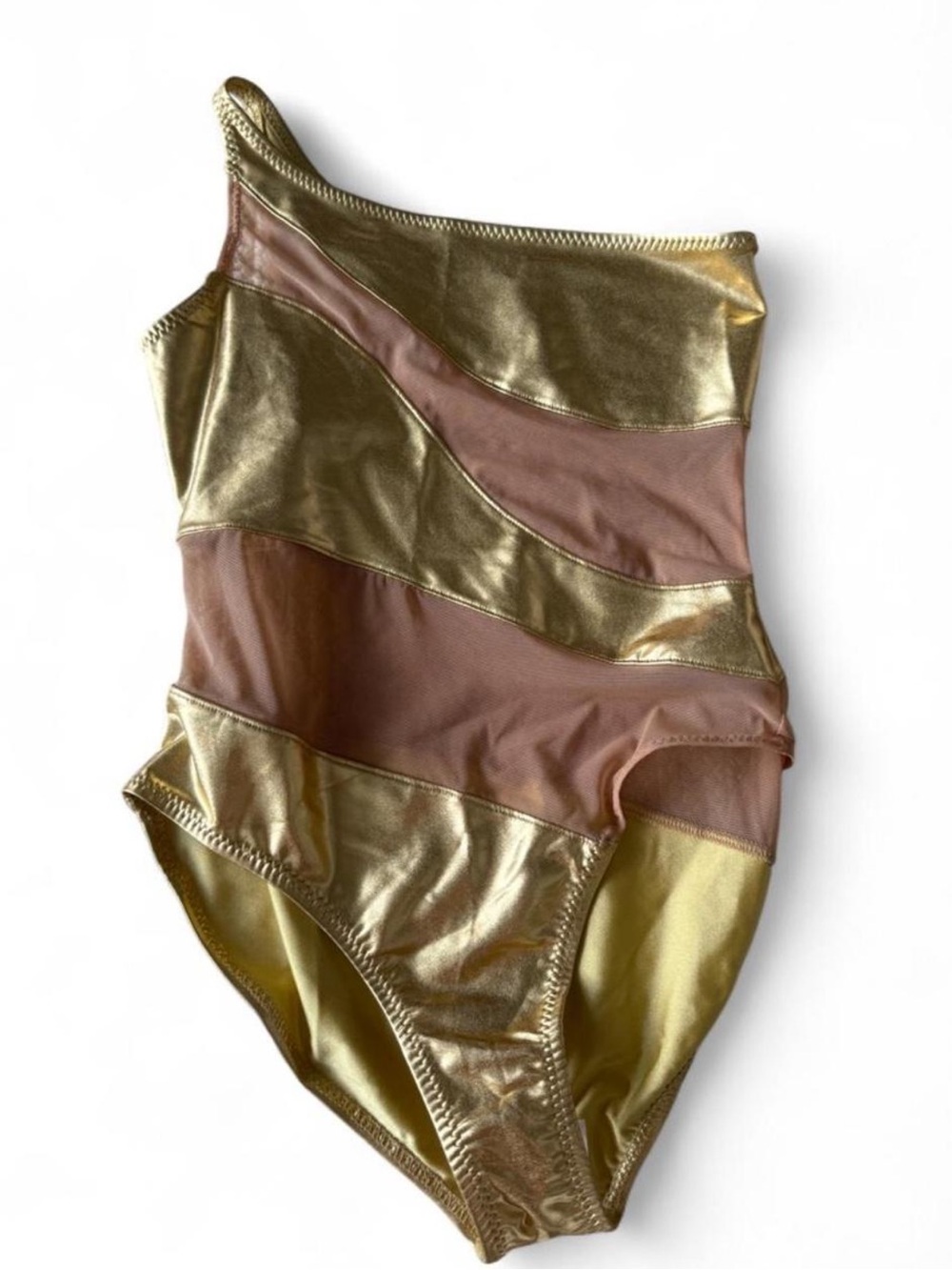 Norma Kamali Gold & Blush One-Shoulder bodysuit